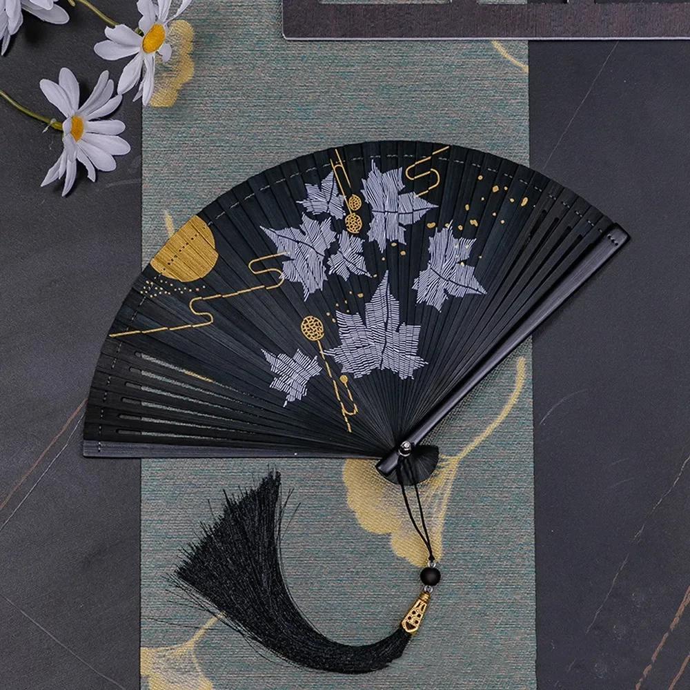 Chinese Style Japanese Classical Folding Fan Black Ancient Style Women's Folding Fan Portable Handmade Hand Fans Home Decoration