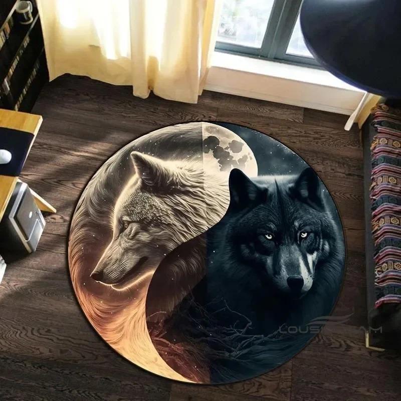 Animal Art Style Round Carpet 3D Printed Coiling Dragon Crouching Tiger Lion Pattern Children's Study Room Floor Mat