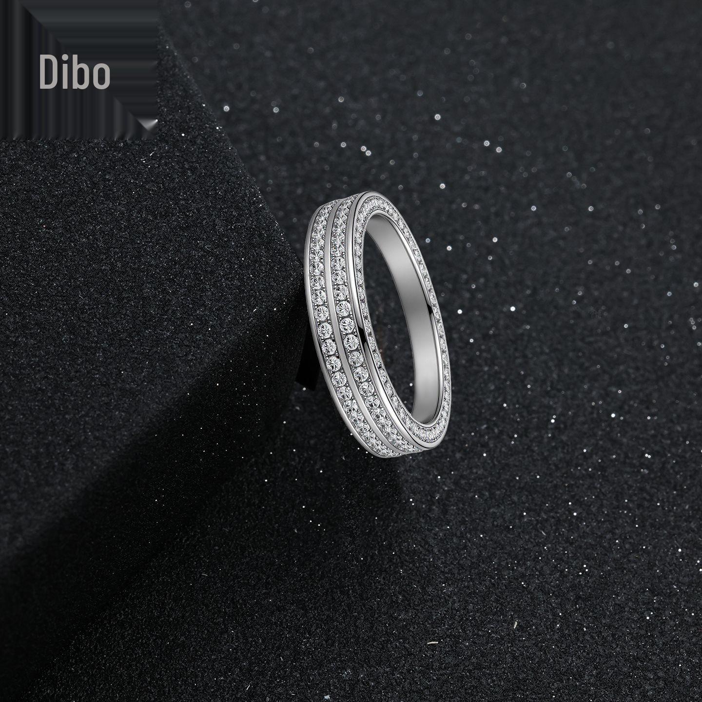 Dibo S925 Sterling Silver European-American Pave Diamond Women s Fashion Ring - Japanese & Korean Style Size 6