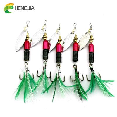 5pc HENGJIA Metal Lure Spinner Spoons Bait Trout Bass Pike Fishing Lures with Feathered Hook