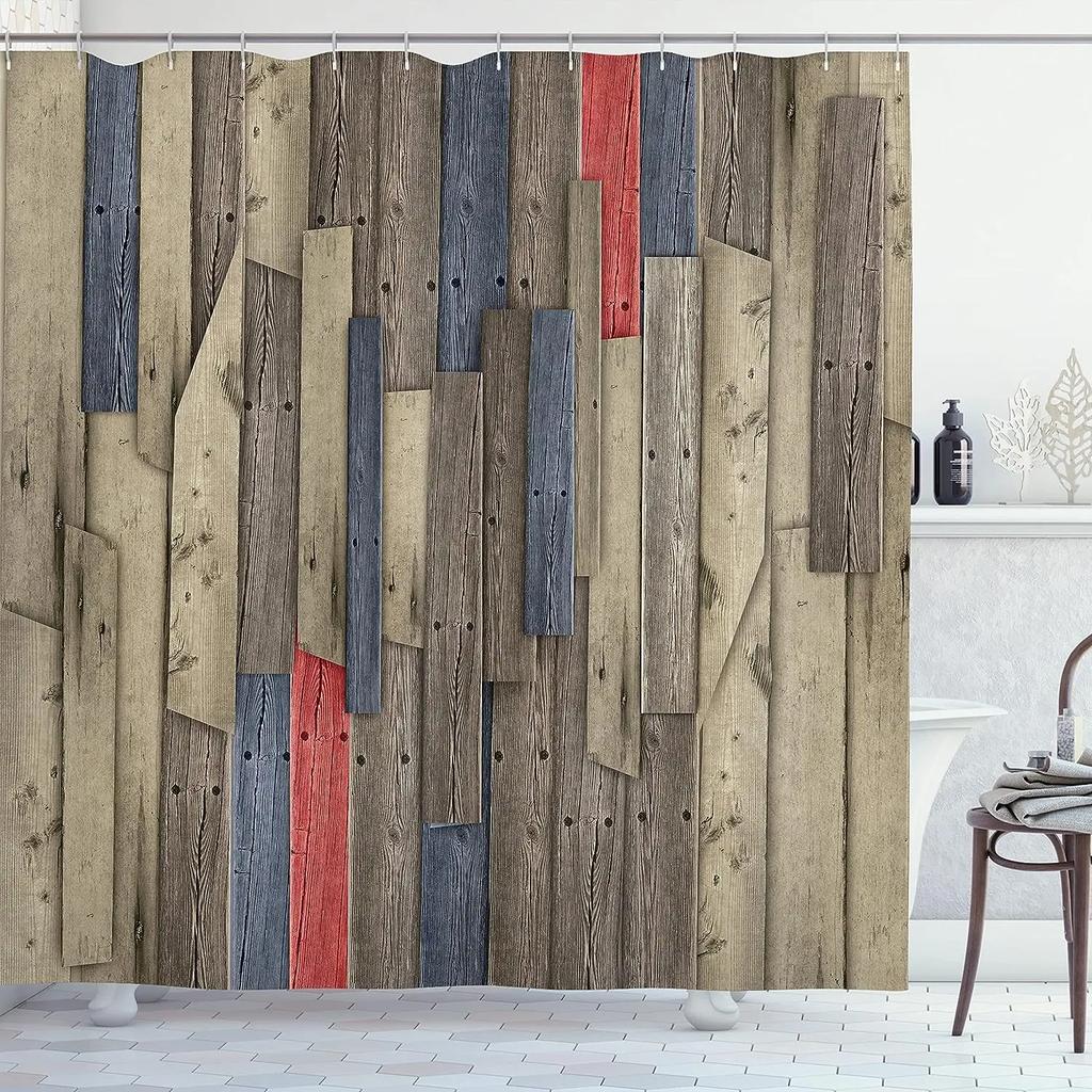 Wood Paneled Flower Shower Curtain, Vintage Flower Farm Cart Sunflower Butterfly Lavender Geometric Bible, Bathroom Decoration