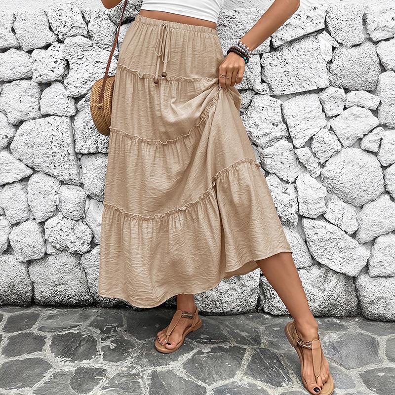 VEZFAA Faldas casuales de verano y primavera con estampado de colores sólidos para mujer