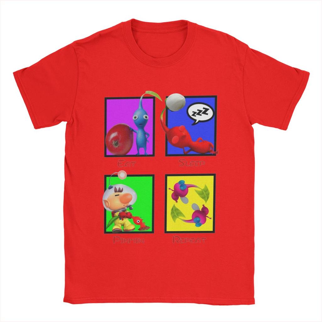 Men's Eat Sleep Pikmin Repeat T Shirt 100% Cotton Clothes Leisure Short Sleeve Round Neck Tees Printing T-Shirt