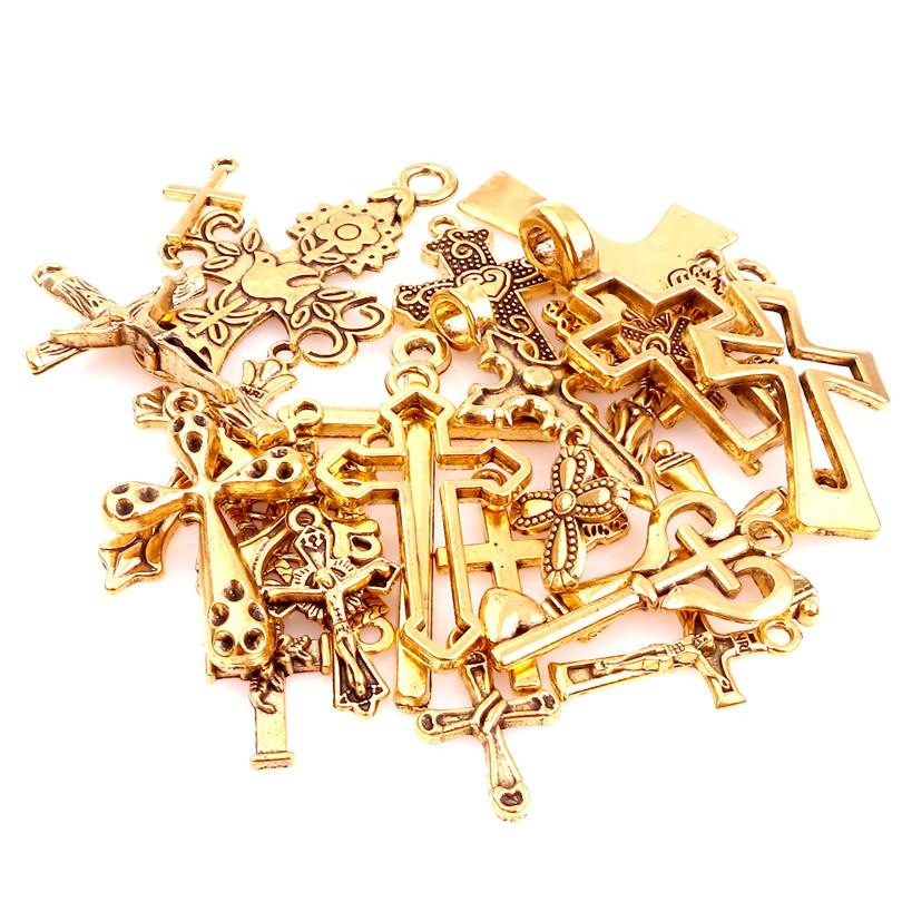 25pcs/Set Lot Vintage Cross Pendant Charms For Jewelry Making Zinc Alloy Jesus Religious Faith Charm Frame Mixed Components