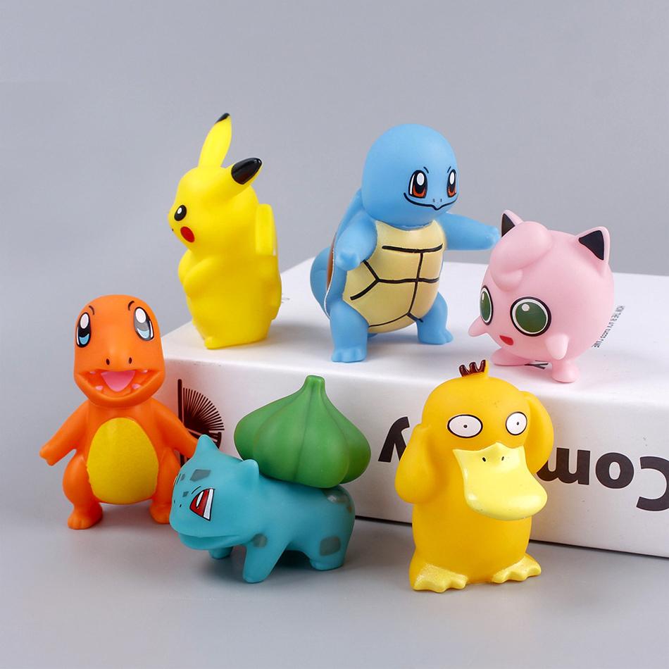 6 Piezas Figuras Anime Pokemon Pikachu Juguetes Modelo Charmander Psyduck Squirtle Jigglypuff Bulbasaur Kawaii Colecciona Muñecos Regalo para Niños