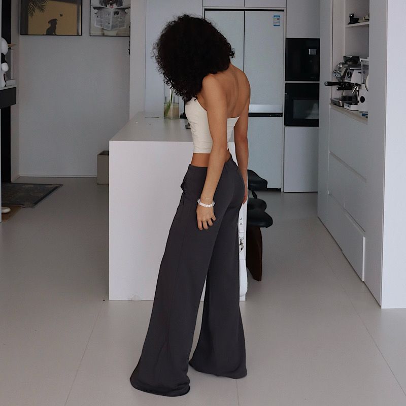 Akiyo Studio European and American Elastic Slimming Drape Micro Loose Flared Knitted Casual Pants Women Black Trousers