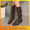 Thick heel pointed women's boots pleated pile boots 2025 autumn and winter new foreign versatile long knight boots thin boots