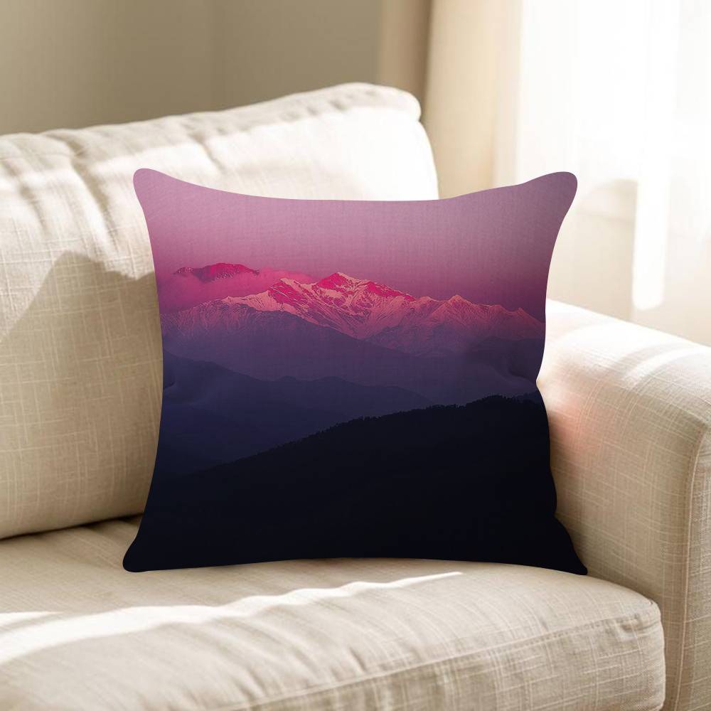 Pink Sunset Mountain Cushion Cover Pillowcase Upholstery Sofa Throw Pillow Home Decor Pillowcas