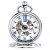 TREEWETO Mechanical Pocket Silver Flower Roman Numerals Watch, Hollow, Vine, Skeleton,