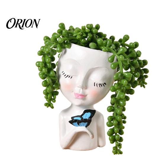 Makeup Brush Holder Creative Resin Girl Portrait Flowerpot for Green Plants Succulents, Holder, Multifunctional Head Vase Vase, Decorative Desktop