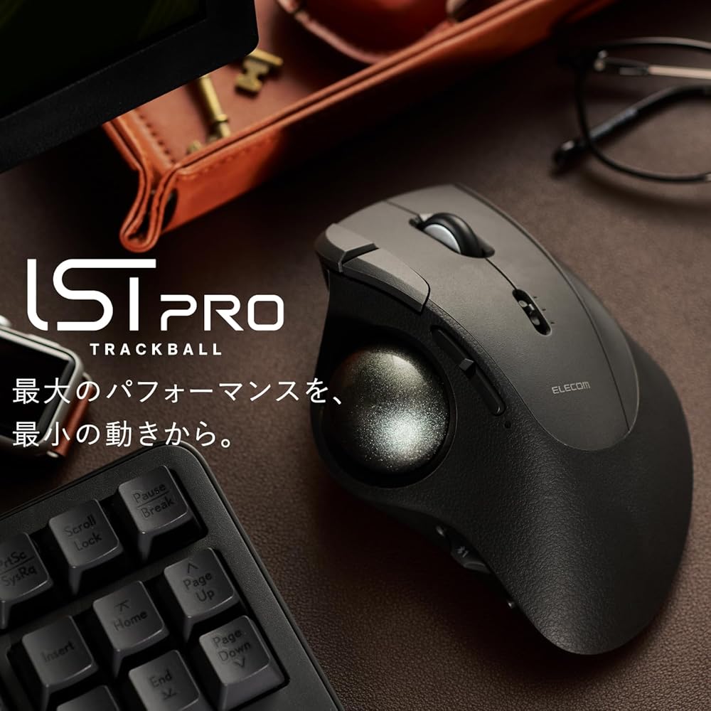 ELECOM IST PRO Trackball Mouse, Multi-Connection, Bluetooth, Wireless 2.4GHz, Wired, Bearing Support, 10 Buttons, Black, M-IPT10MRSBK
