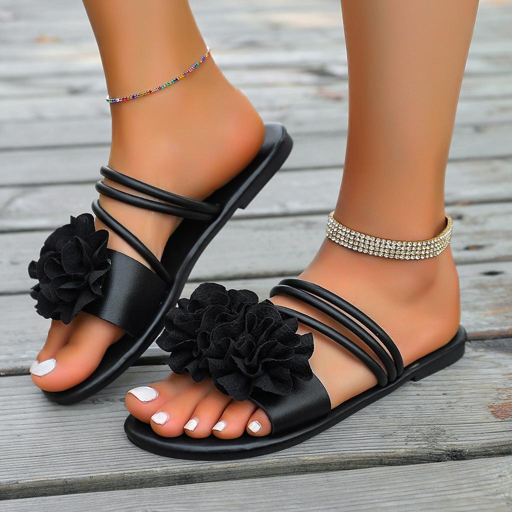Fashion Women Slippers Handmade Flower Shoes Ladies Soft-soled Non-slip Women Slippers Summer Travel Vacation Beach Sandals Slides Women