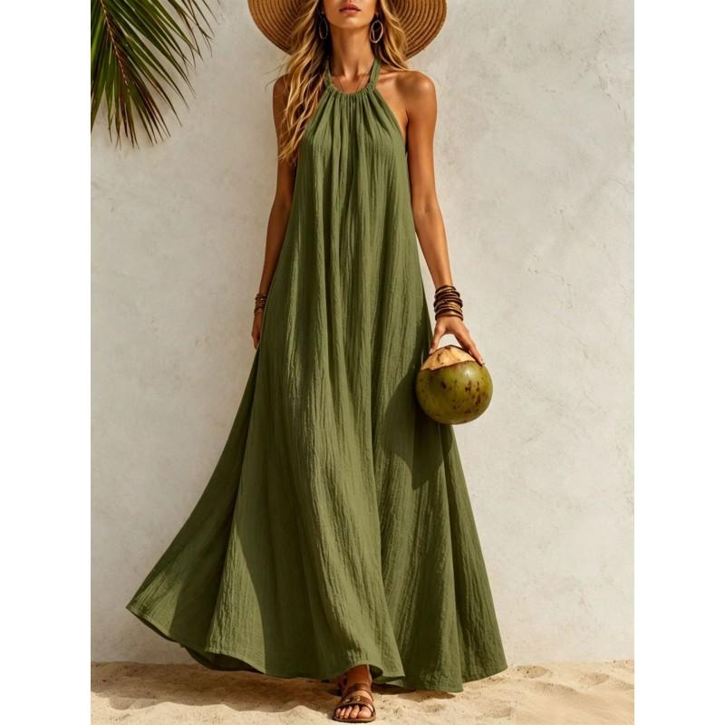 Womens Halter Neck Maxi Dress Loose Flowy Beach Bohemian Vacation