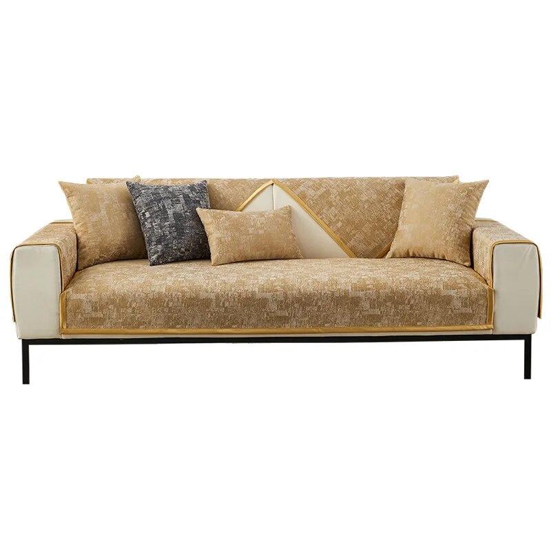 Winter Thickening Warm Chenille Cushions Modern Luxury Sofa Cover Non-Slip Living Room Leather Sofa Backrest Armrests Super Soft