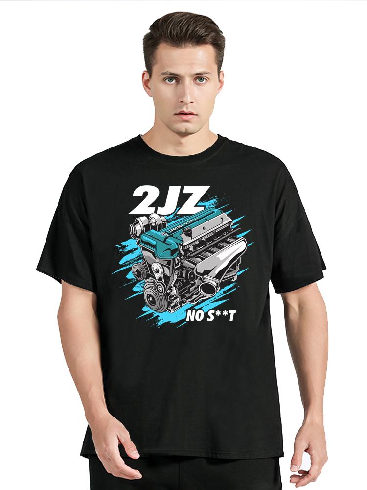 Japan Car 2JZ Engine Turbo Tuning JDM Printing T-Shirt Custom Casual Cotton O-Neck Tshirtunisex Clothing Oversized T Shirt