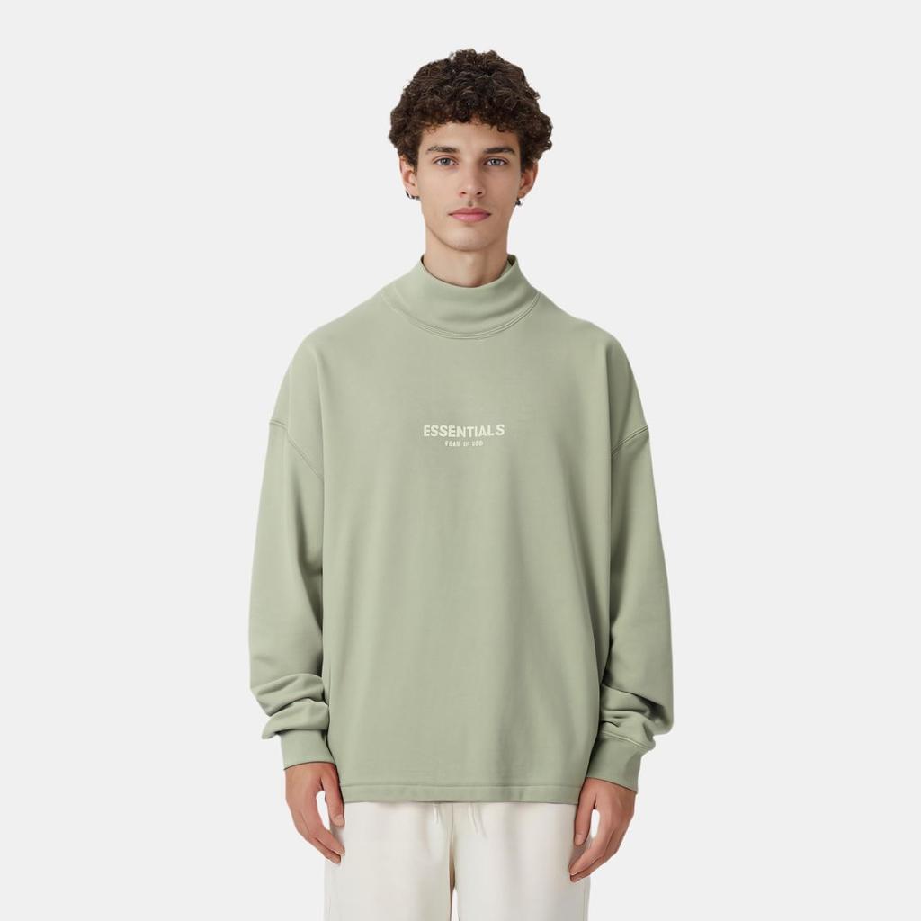 Fear of God Essentials SS22 Relaxed Mockneck Fleece-lined Sweatshirt With Logo Print Men Tops Seafoam FOG-SS22-155