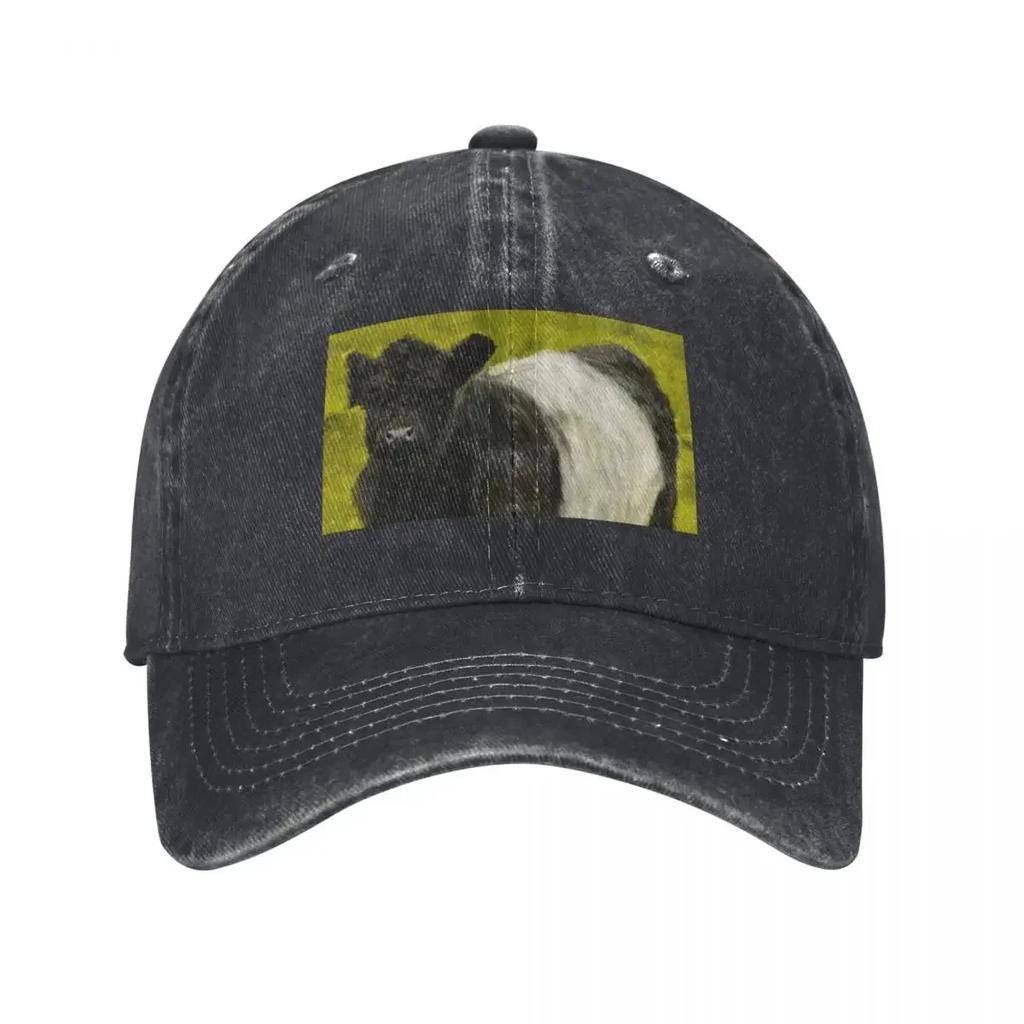Belted Galloway Cow Cute Farm Animal Belted Galloway Cattle Oil Paint Scottish Belted Galloway Cattle Baseball Cap