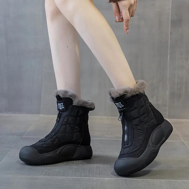 Fashion Platform Shoes Winter Warmth 2025 New Thick Soled Plush Cotton Shoes Womens Shoes Genuine Leather Snow Boots Sneakers Women