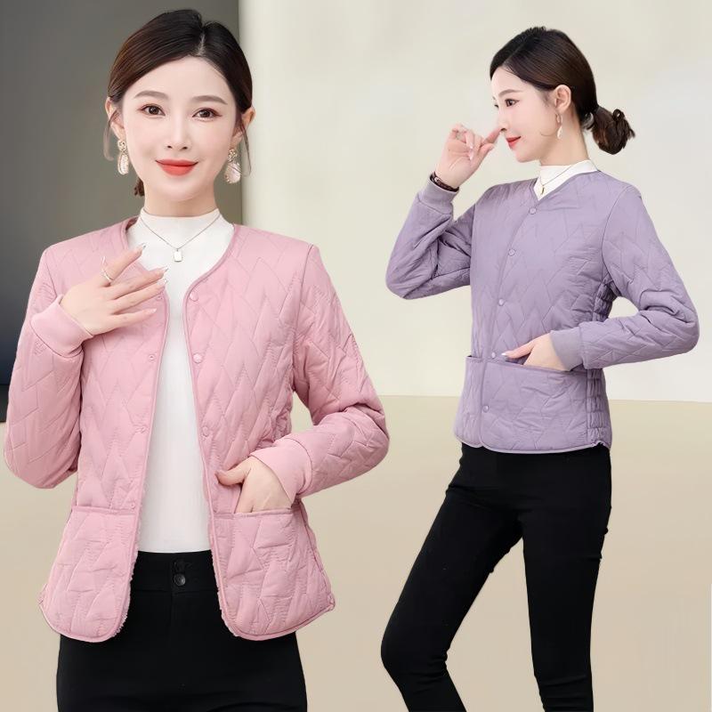 Women's Lightweight Cotton Padded Jacket with Velvet Lining - 2025 Trendy Short Style