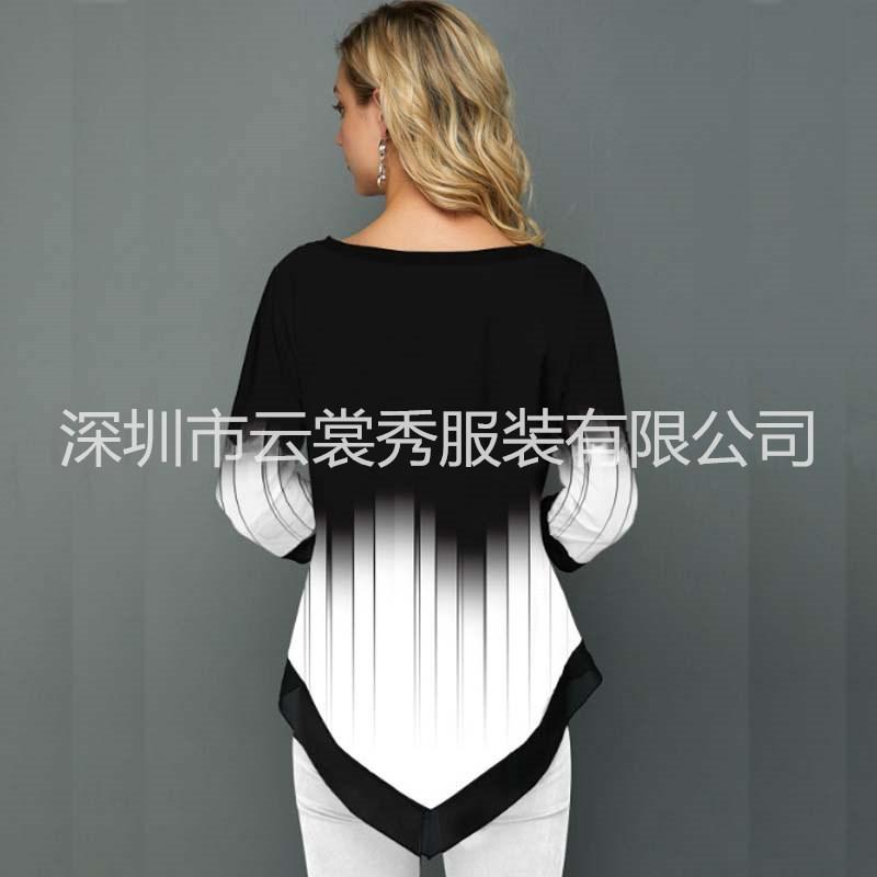 Printed Street Trendy V-neck Irregular Hem Loose T-shirt