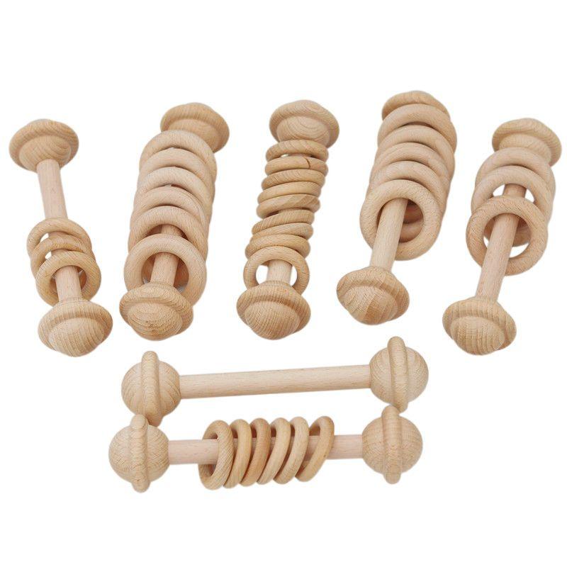 Beech Handbell Infants Baby Toy Solid Wood Unpainted Wooden Ring Soothing Funny Exercise
