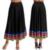 Womens Flamenco Dance Skirt Colorful Stripe Hem Elastic Waistband Folk Dancing Stage Performance Costume