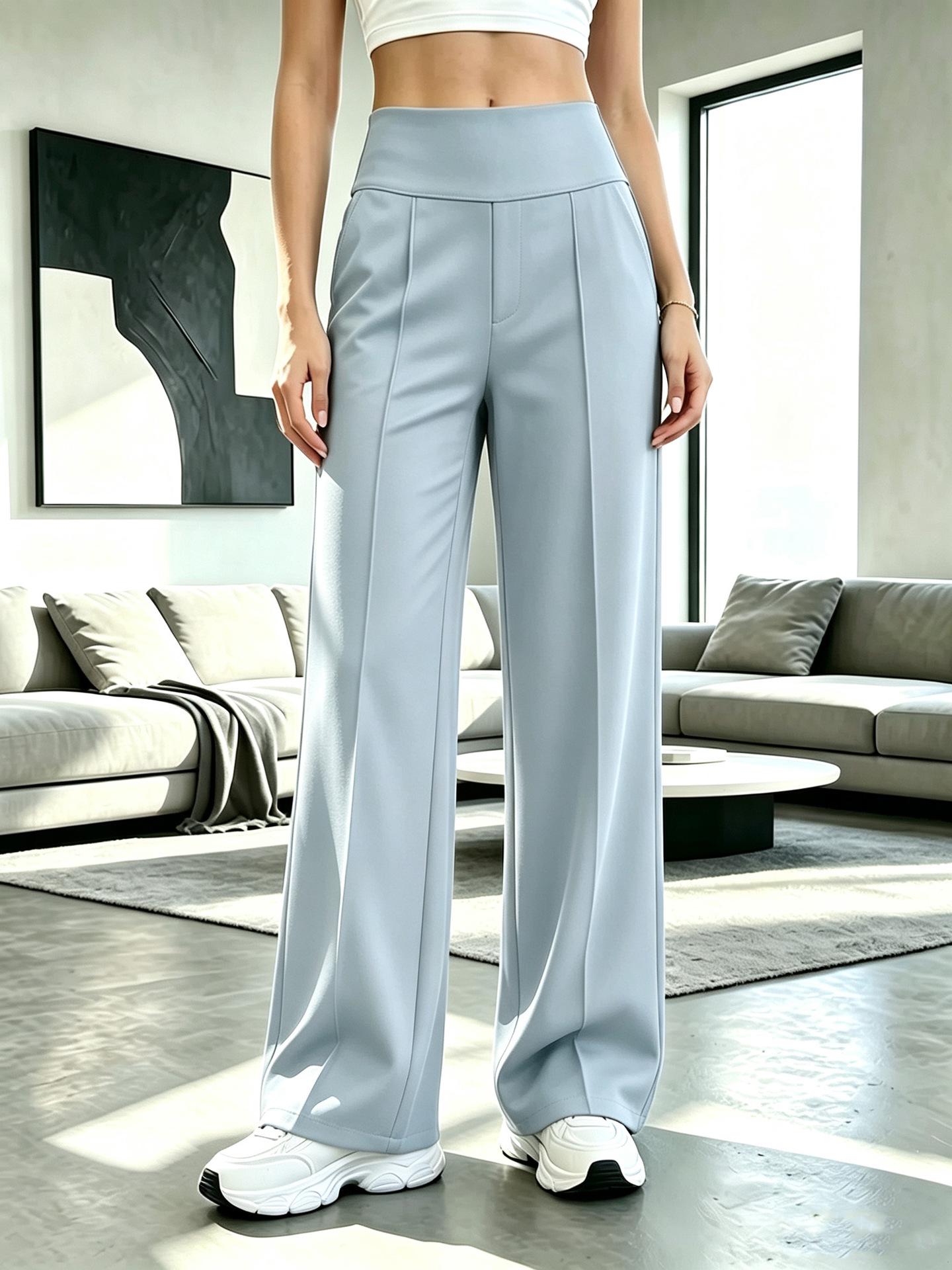 Damen Sporthose mit hohem Bund, weitem Bein und Bauchkontrolle, mit Seitentaschen Small gray