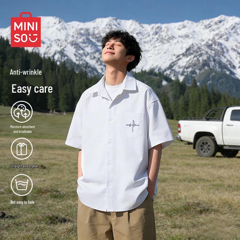 MINISO Men s Oxford Short-Sleeve Cuban Collar Shirt 2XL