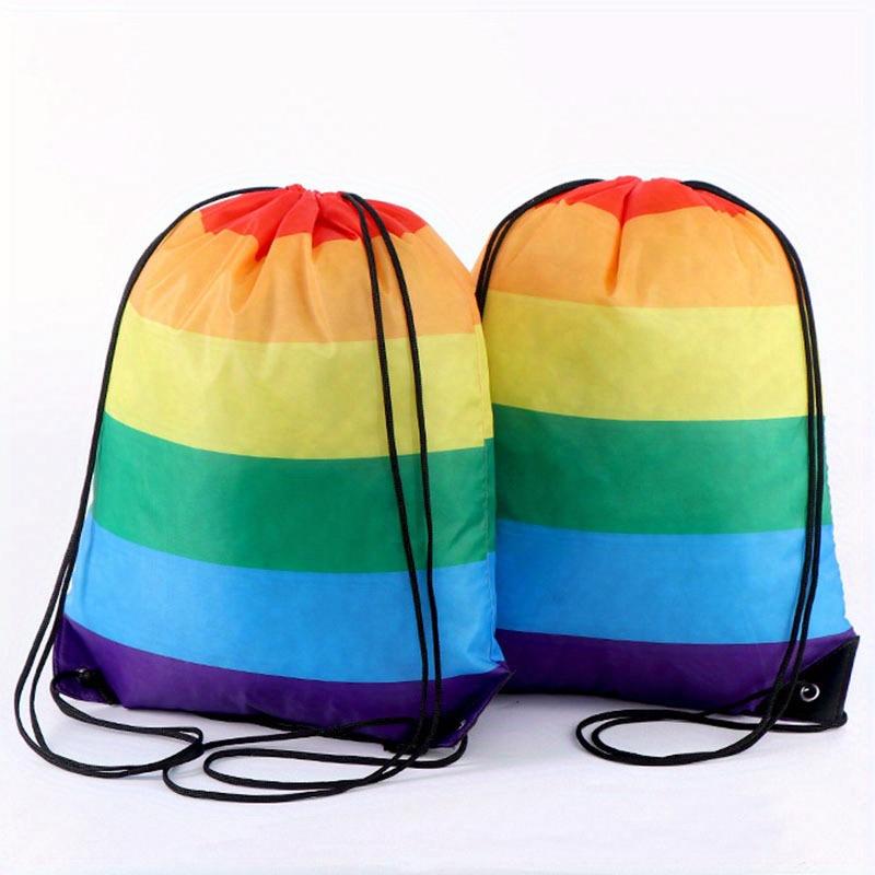 1pc Rainbow Color Bundle Pocket, Portable Travel Clothes Shoes Storage Bag Backpack, Colorful Dustproof Polyester Storage Bag with Drawstring