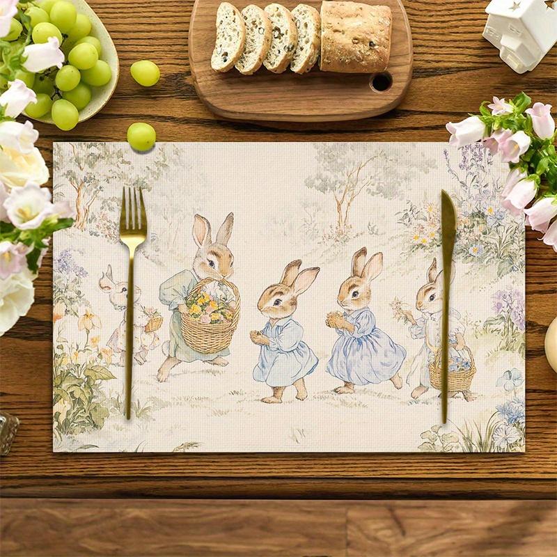 4pcs Classic Rabbit And Friends Multi-Position Printed Placemats - Washable, Suitable for Holiday Parties, Home Decor, Kitchen Countertops