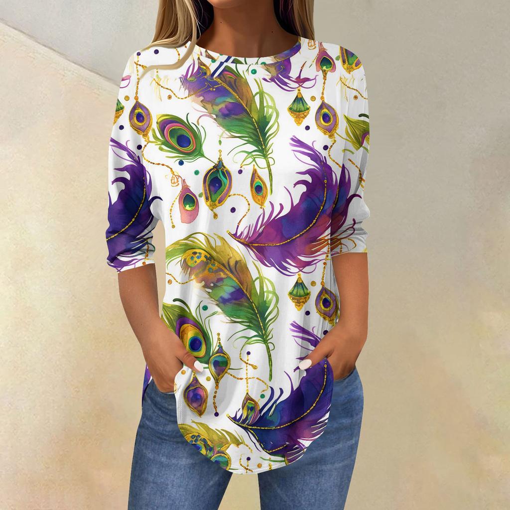 Womens T Shirts 3/4 Sleeve Shirts Solid Color Pullover Summer Spring Tops Blouses