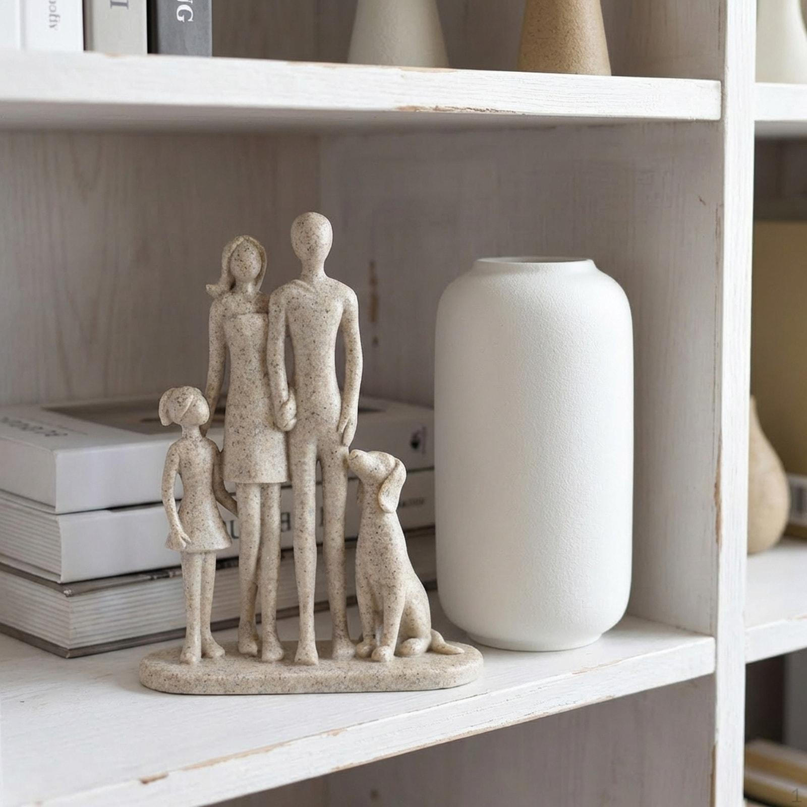 

Couple and Dog Sculpture Statue Collection Modern Family Figurines Home Decor for Bookshelf Gift BY251181