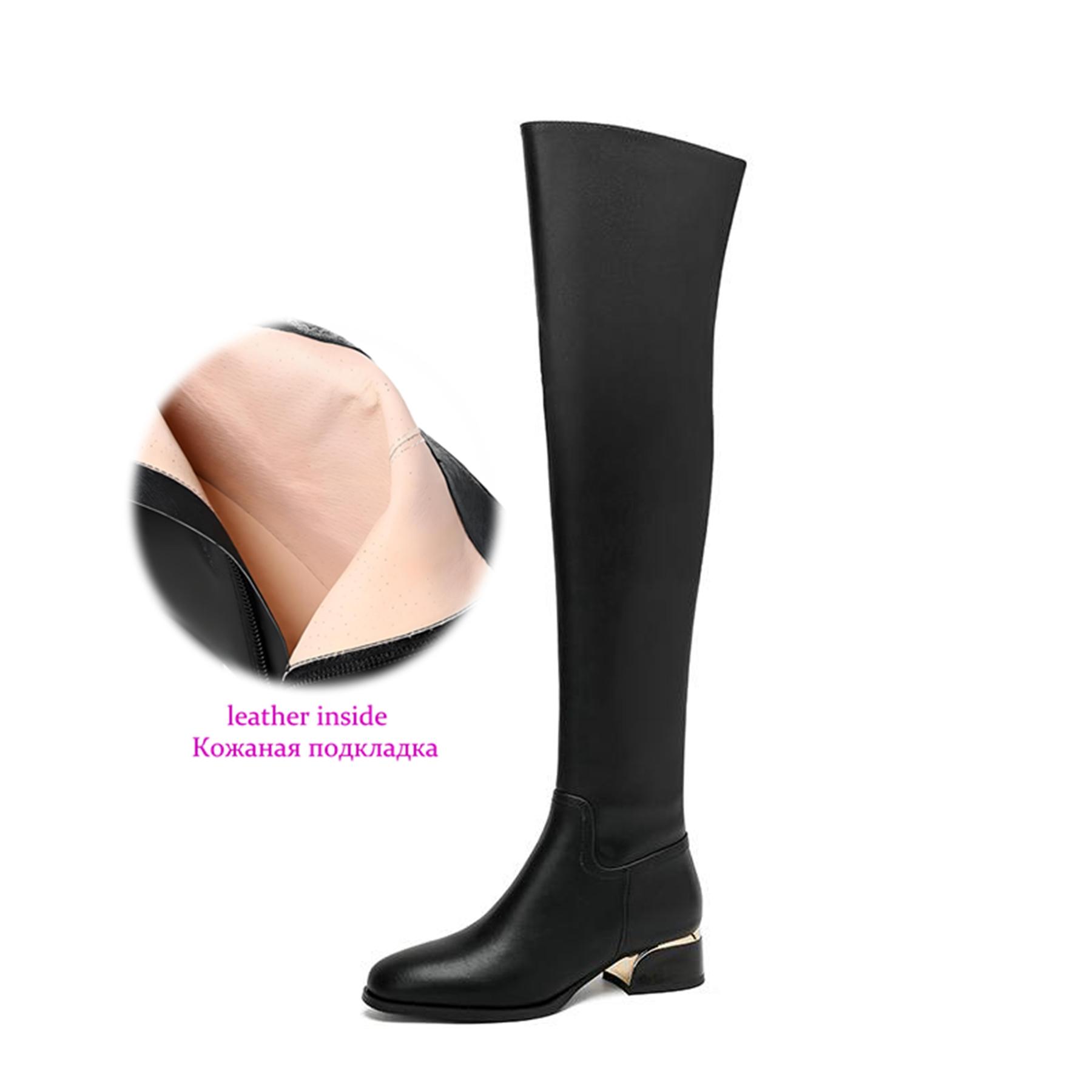 

Krazing Pot Cow Skin Microfiber Round Toe Med Heels Over-the-knee Boots Size 46 Size 45 Slip on Plus Size Women Keep Warm Long Boots 34