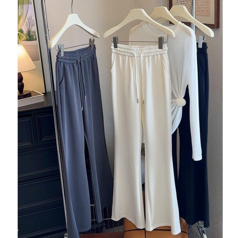 Gray Versatile Thin Pants Women's Casual Pants Spring and Summer New Drawstring Elastic High-waisted Trousers