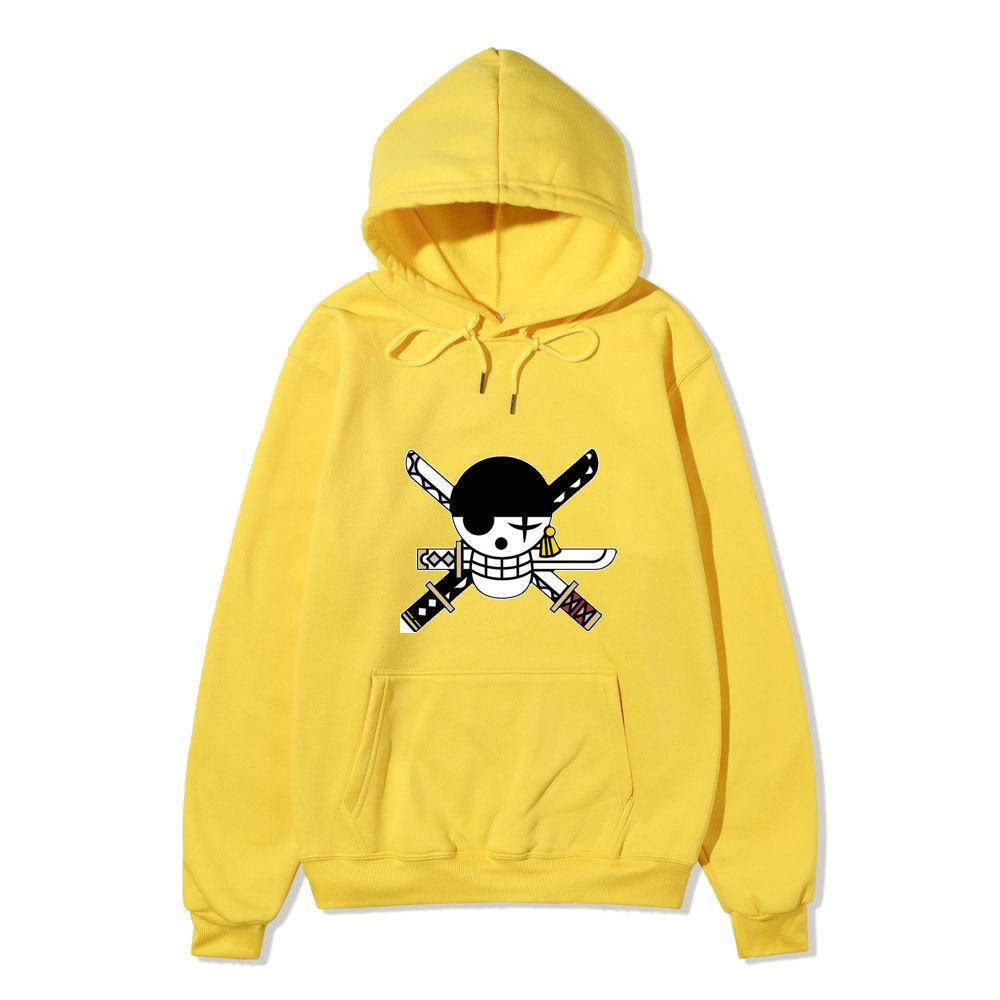 Anime One Piece Roronoa Zoro Hoodie, Pirate Logo Front Print Pullover Sweatshirt Long Sleeve Streetwear for Men Women