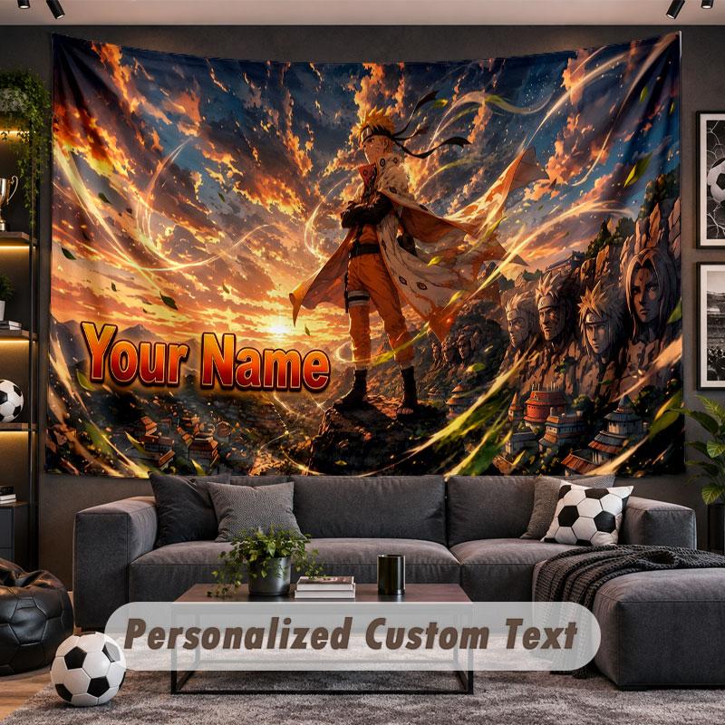 Wall Hanging Tapestry Custom NameNaruto Pattern Personalized Printed Fabric Wall Decor