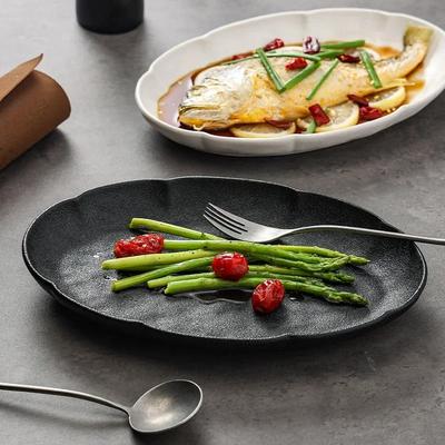 Ellipse Ceramics Fish Dish Frosted Black White Underglaze Color Household Hotels Restaurant Dinner Steak Porcelain Tableware