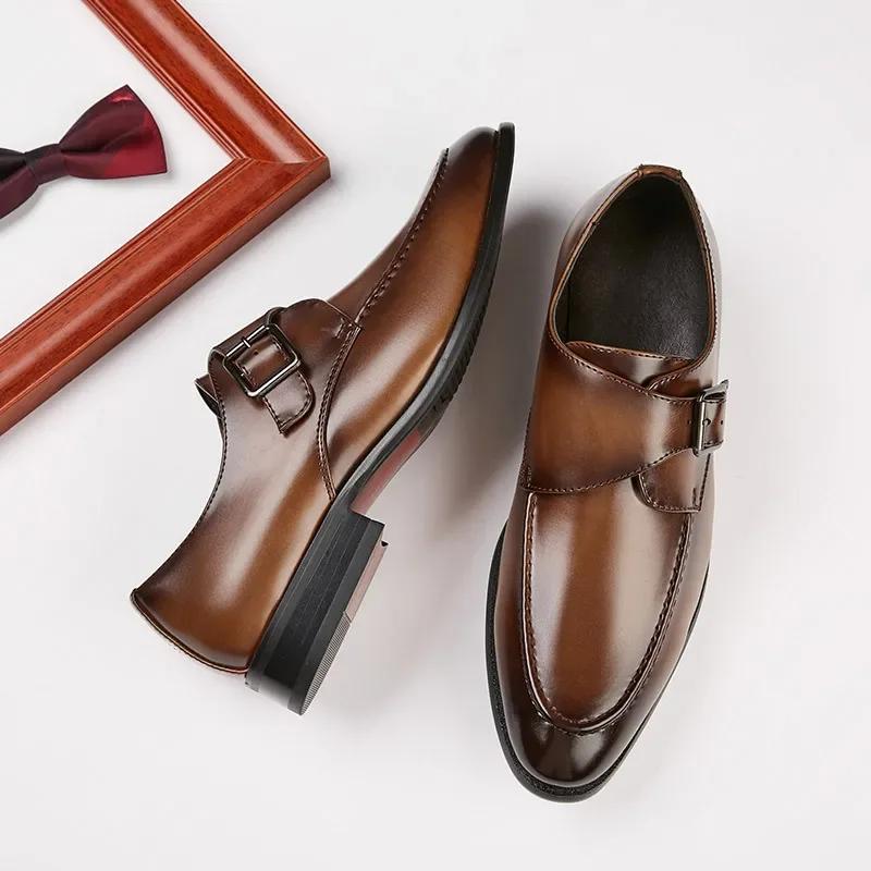 Fashion Classic Business Single Buckle Shoes Men Designer Formal Dress Leather Shoe Men's Monk-Strap Shoes for Man sapatos masculinos