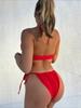 Bikini Sexy Red Swimwear Swimsuit Women Hollow Pleated Backless Halterneck Bikinis Set Bathing Suit Beach Bikini Female New
