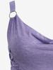 Rosegal Plus Size Cowl Neck O-Ring Lace Up Ruffles Marled Tank Top