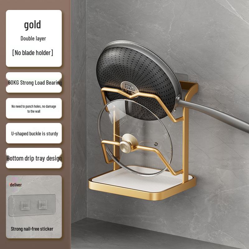 Wall-Mounted Multi-Functional Storage Rack: Cutting Board, Lid, Knife, Spoon, Chopstick Holder - No-Drill Installation.
