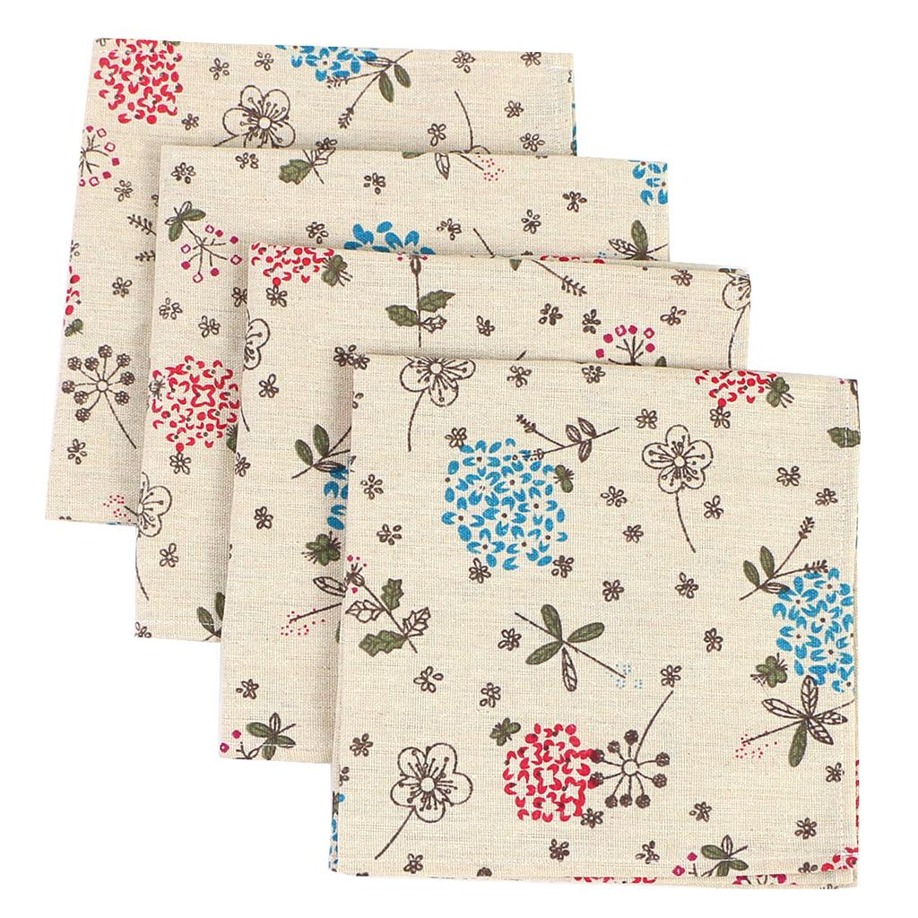 4PCS 40x40CM Floral Printed Cloth Napkins Japanese Style Dinner Dish Towel Wedding Restaurant Bar Table Mat Serviette De Table