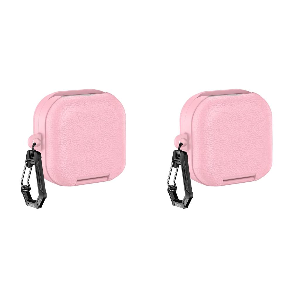 2Pcs PU Leather Protective Case for Galaxy Buds4/4Pro Full Protection Skin Shell Shockproof Anti‑Drop Earbuds Cover W/ Carabiner