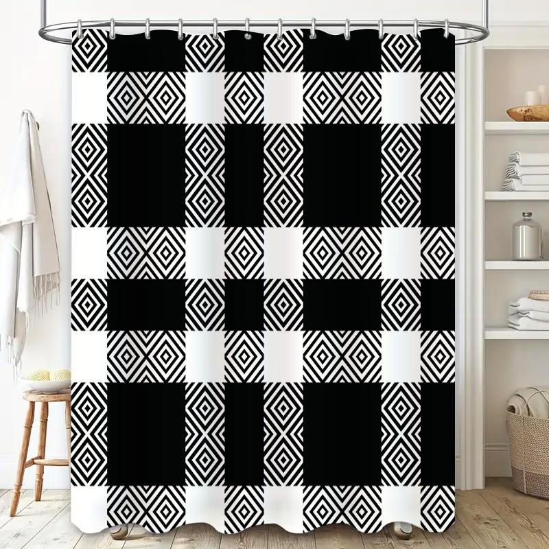 Black White Geometric Shower Curtain with Diamond Pattern for Bathroom Decor Waterproof Fabric DIY Home Improvement Essentials