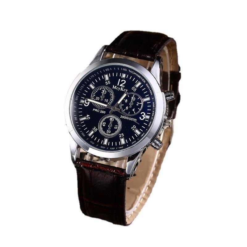 Hot Selling Men's Watch With Three-eye Blue Glass Belt Quartz Watch Casual Style Gift Watch
