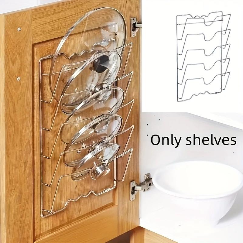 Pot Lid Organizer, Pots and Pans Lid Organizer for Cabinet Door/Wall, No Drilling Adhesive Mounted Rustproof Lid Holder