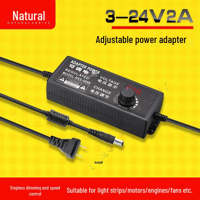 Adjustable 3-12V 2A/5A 60W Power Adapter with Stepless Dimming for Light Strips, Water Pumps, and Motor Control (24W)
