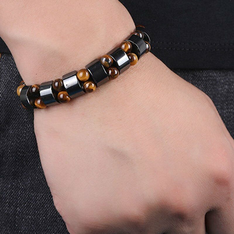 Fashion Men's Tiger Eye Stone Bracelet Men's Bracelet Fashion Bead Black Stone Elastic Bracelet