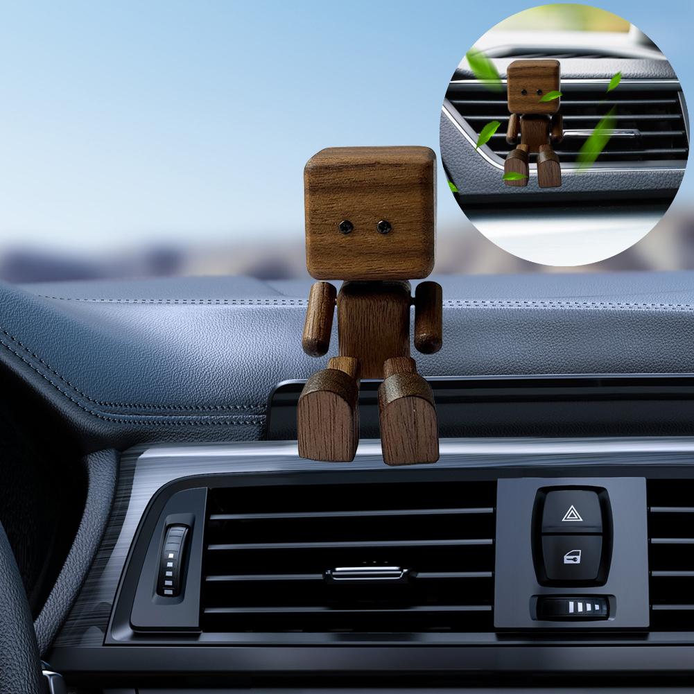 Shaking Wooden Man Figurine with Strong Magnetic Base Cute Car Interior Wood Ornaments Funny Wood Desktop Decor