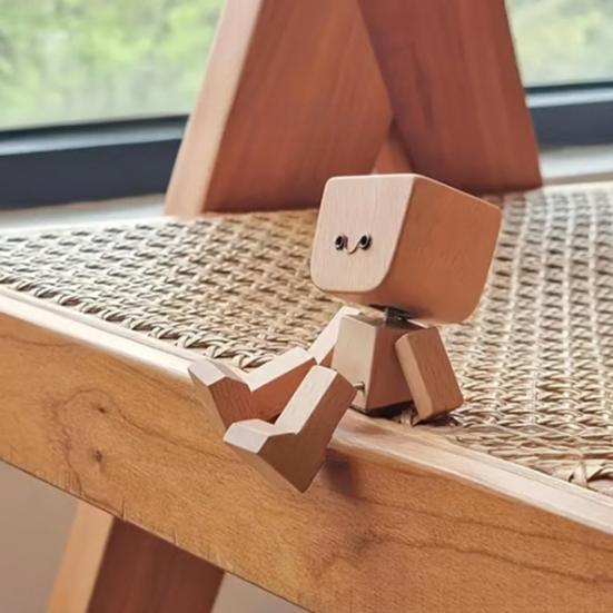 1 Set Shaking Wooden Man Figurine with 12 Expressions Handmade Shaking Feet Wooden Doll Car Dashboard Desktop Decoration